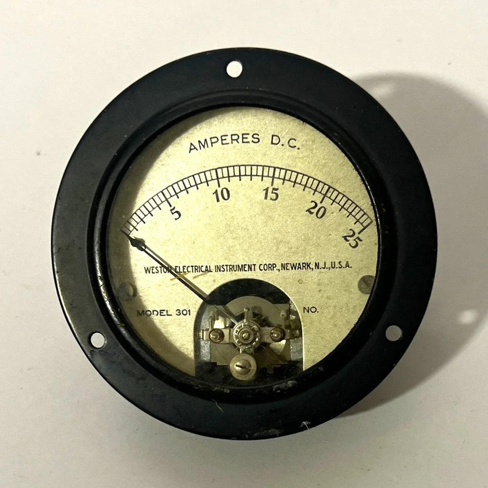 Vintage Weston Model 301 DC Ammeter Panel Meter, Amperes D.C. 0-25 Range